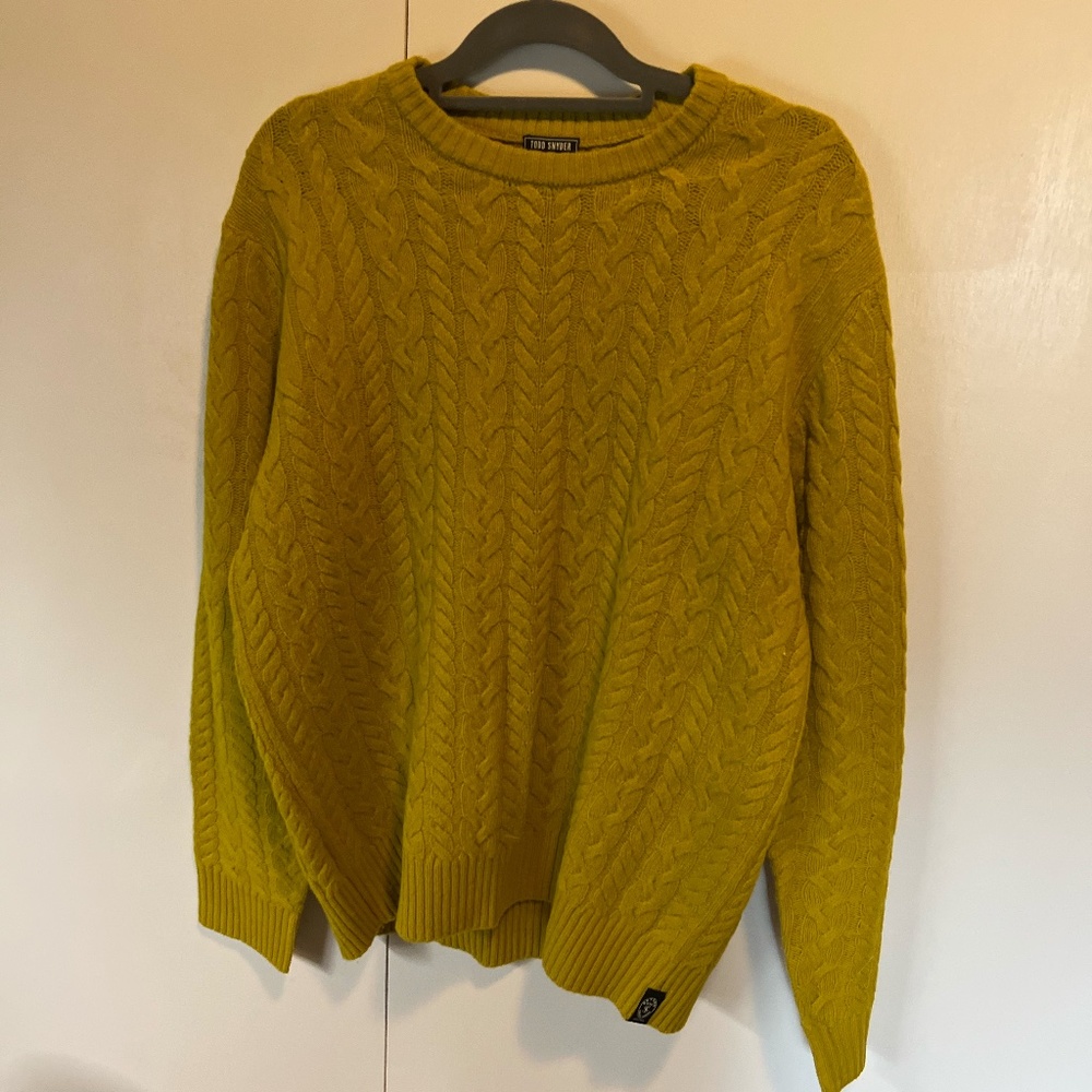 Todd Snyder Lambs Wool Cable Crew Gold Size XL